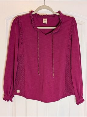 Wildflowers Dark Fuschia Long Sleeve Shirt Ruffle and Lace Details